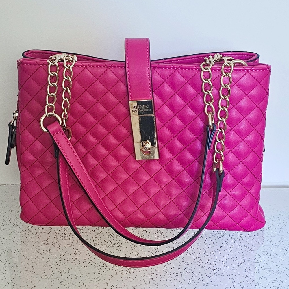 Guess Fuchsia Quilted Shoulder Bag
